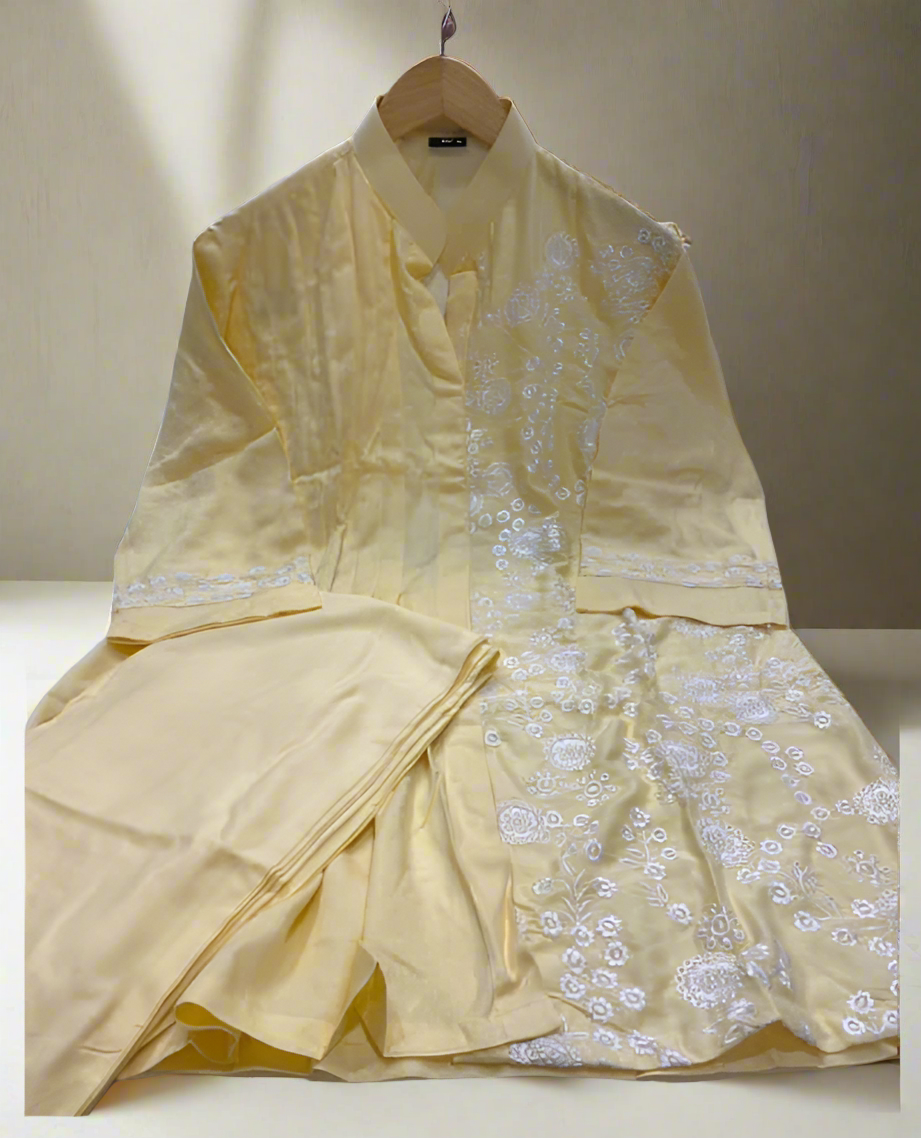 Stylish Rayon co-ord set with white Thread embroidery - SuratHausBerlin