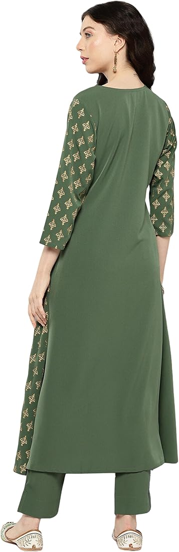 Green Crepe Foil Printed Kurta set - SuratHausBerlin