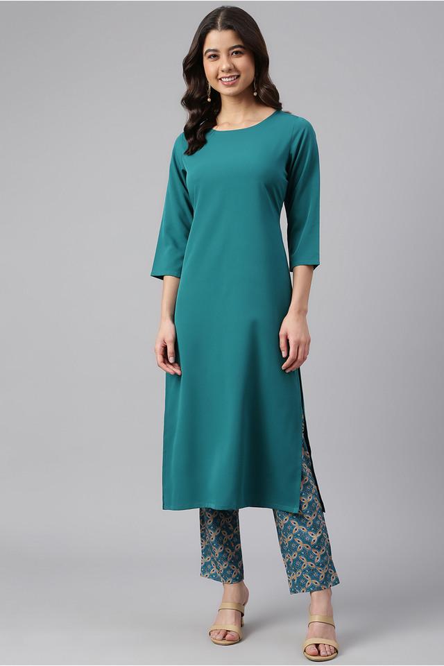 teal green kurta and pant set