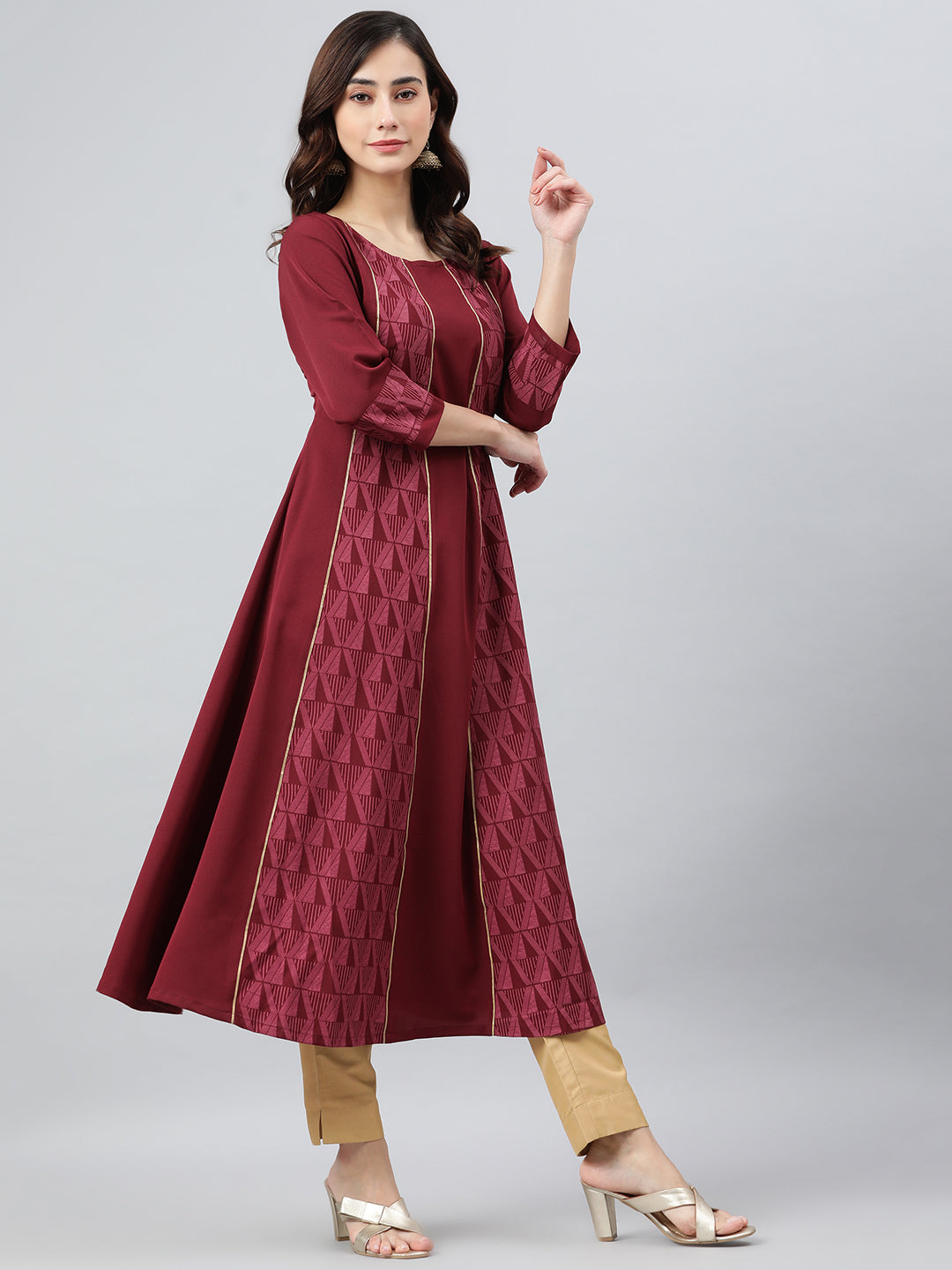 Wine Printed Crepe Gown Kurti - SuratHausBerlin