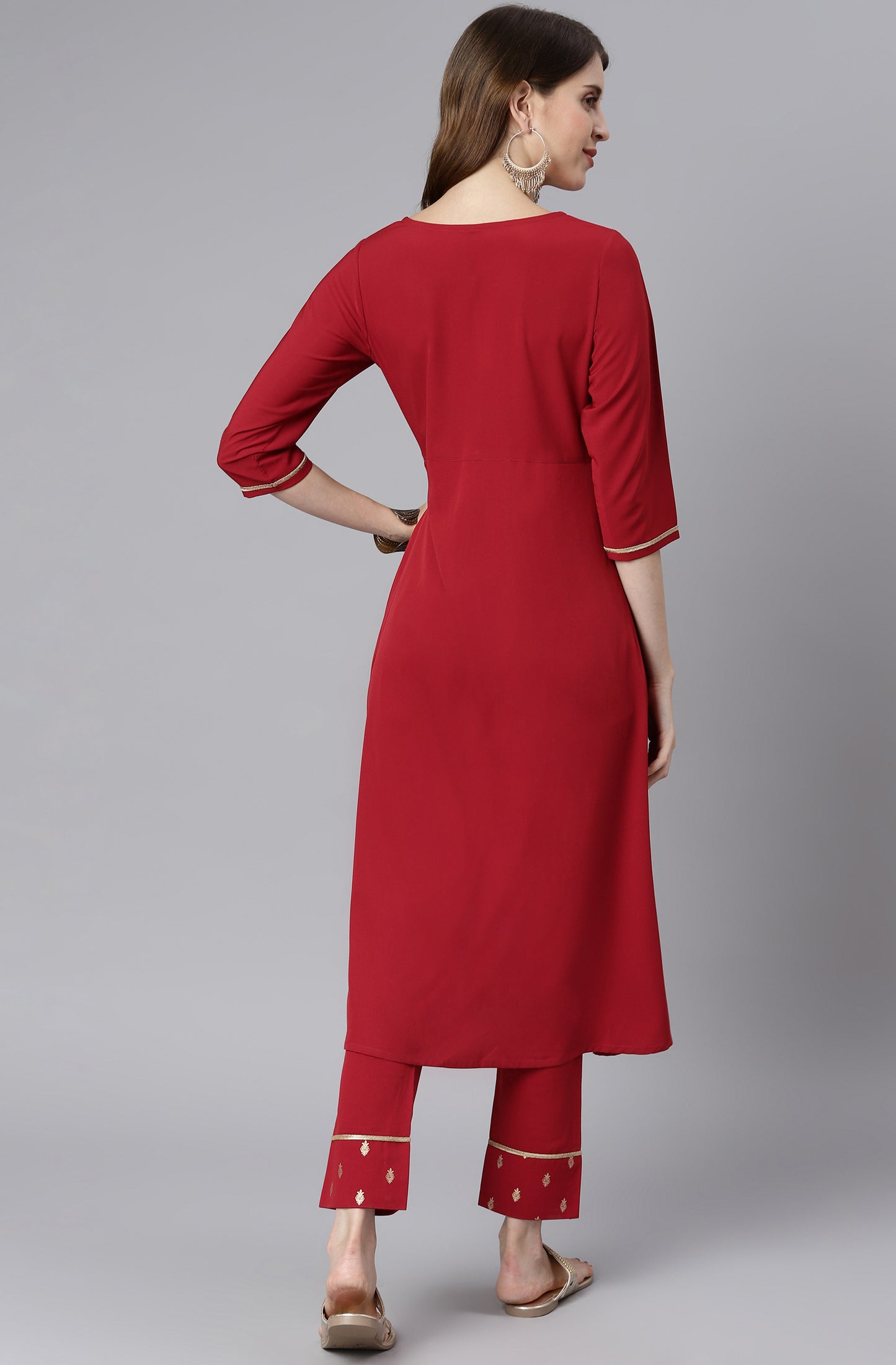 Festive Maroon Crepe Kurta With Pant - SuratHausBerlin