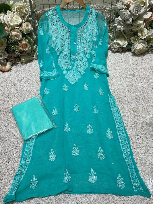 Cyanfarbenes verspiegeltes Georgette-Kurti mit Innenteil