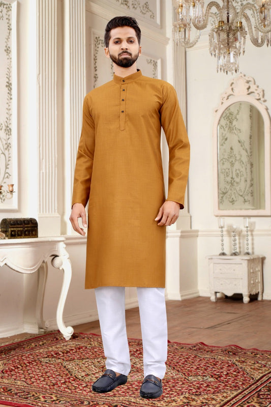 Pure Cotton Mustard Men Kurta with pant - SuratHausBerlin 