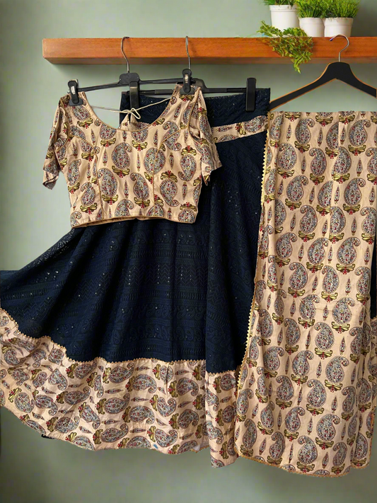 Navy Blue pure Rayon Chaniya Choli set - SuratHausBerlin 