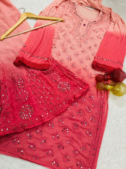 Lucknawi Chikankari in Jaal mirror work