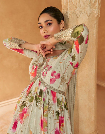 Floral Sand Festive Gown Set - Designer Collection