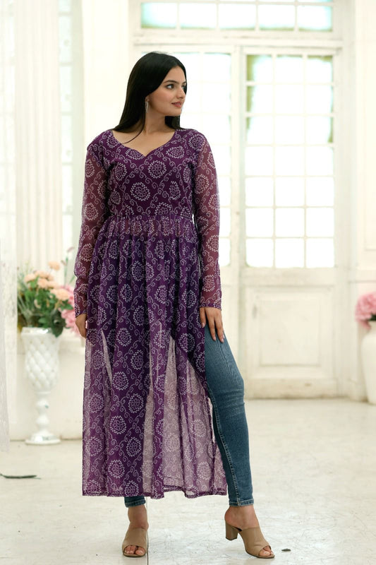 Violett Bandhani chiffon kurti