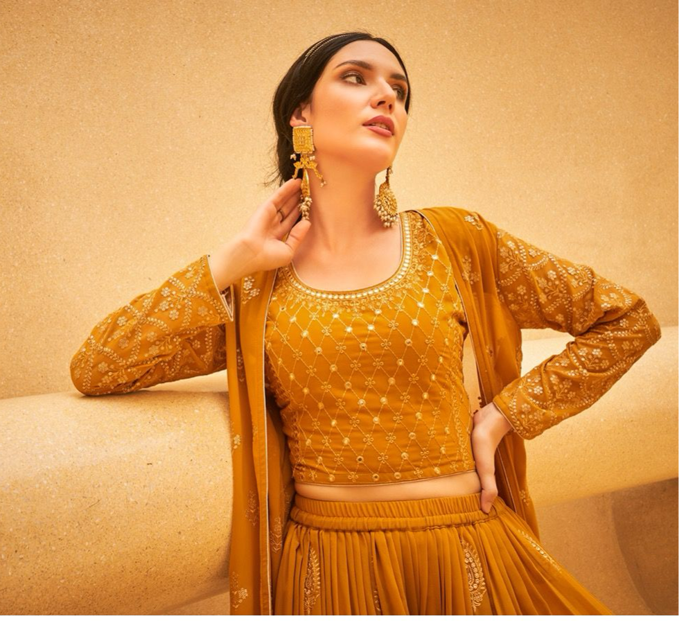 Pure Georgette Indo Western Lehenga - SuratHausBerlin 