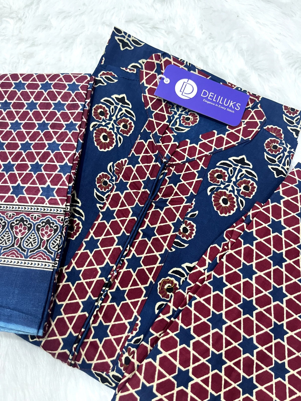 Navy Blue pure Cotton kurti set - SuratHausBerlin 