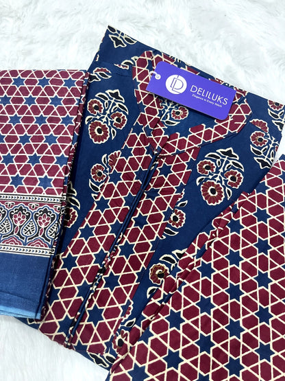 Navy Blue pure Cotton kurti set - SuratHausBerlin 