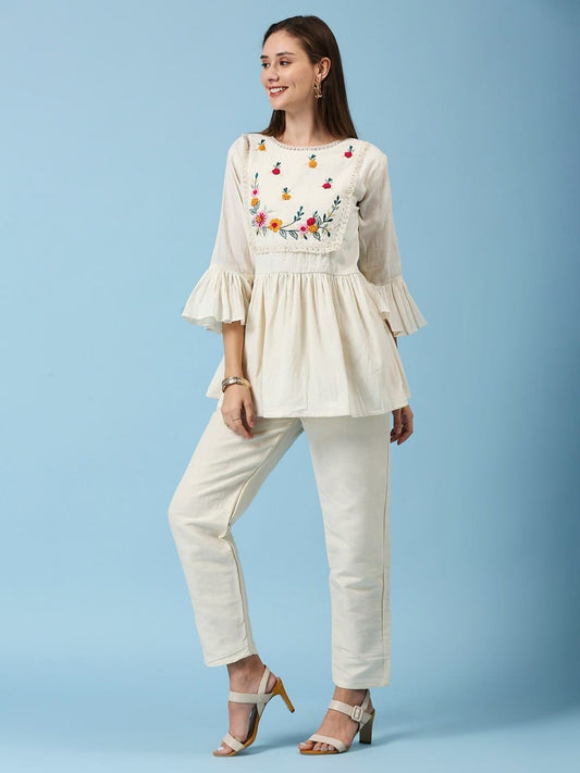 Pure Khadi Co-Ord set with hand embroidery work. - SuratHausBerlin 