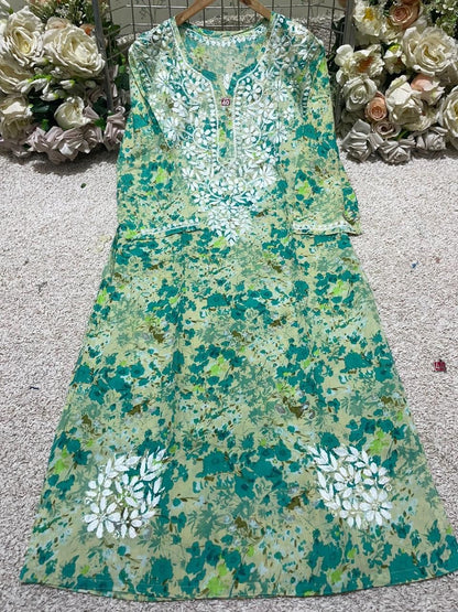 Floral Print Mul Mul lucknowi kurta