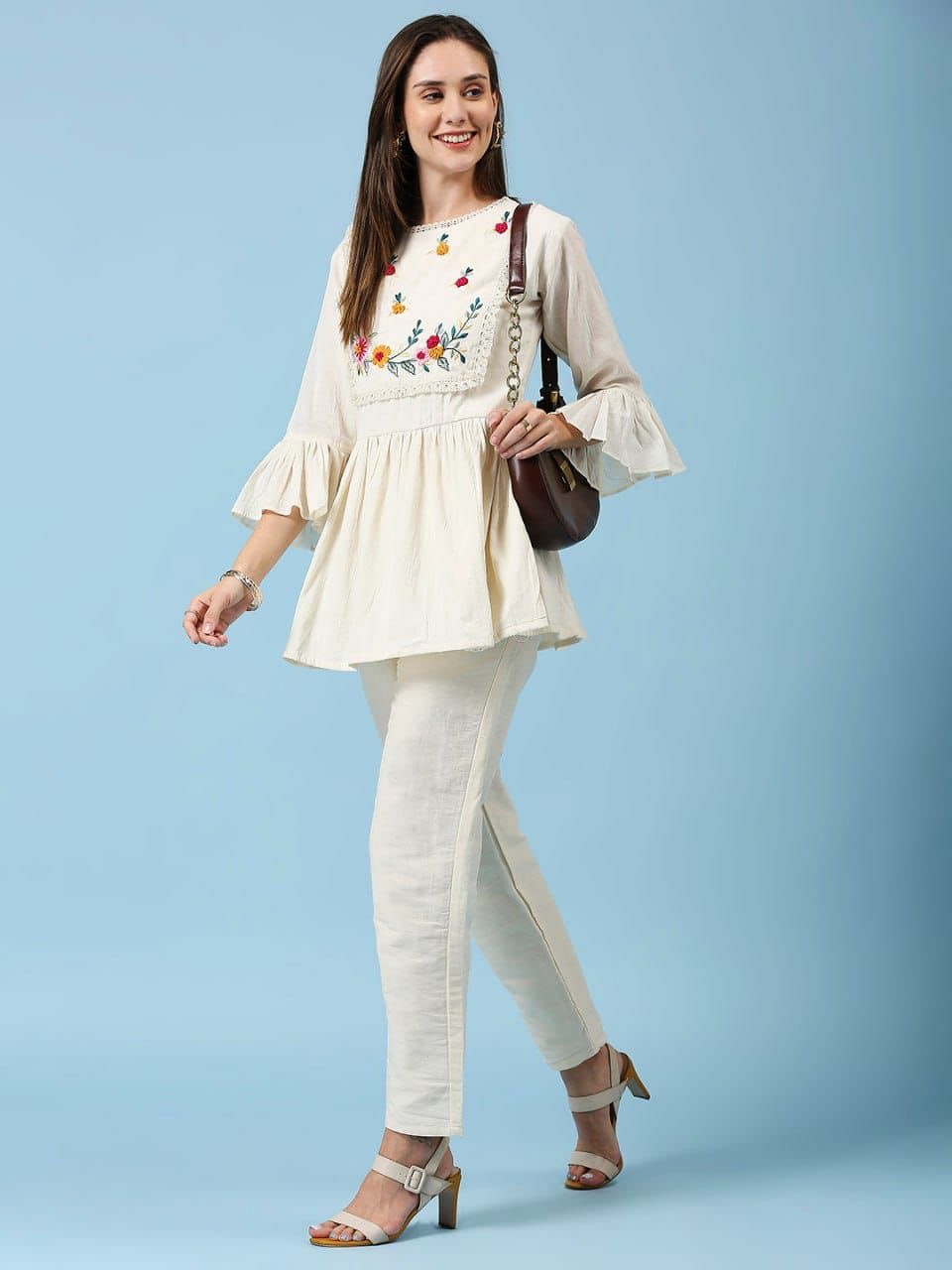 Pure khadi cotton top with floral embroidery - SuratHausBerlin 