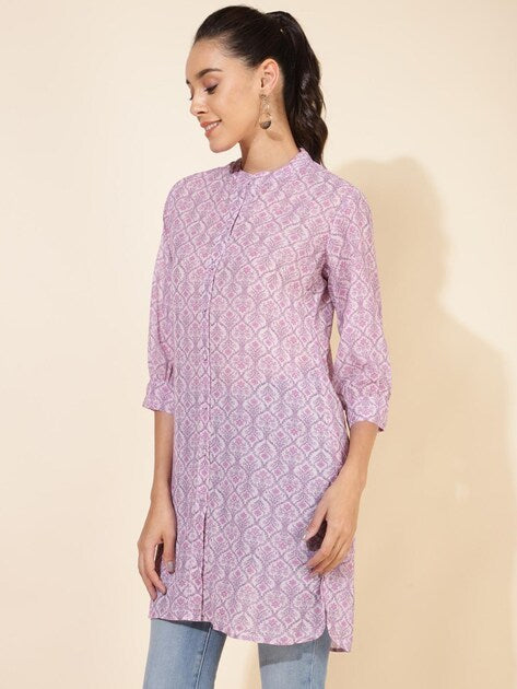 Lavender Ethnic motif Printed Dress - SuratHausBerlin 