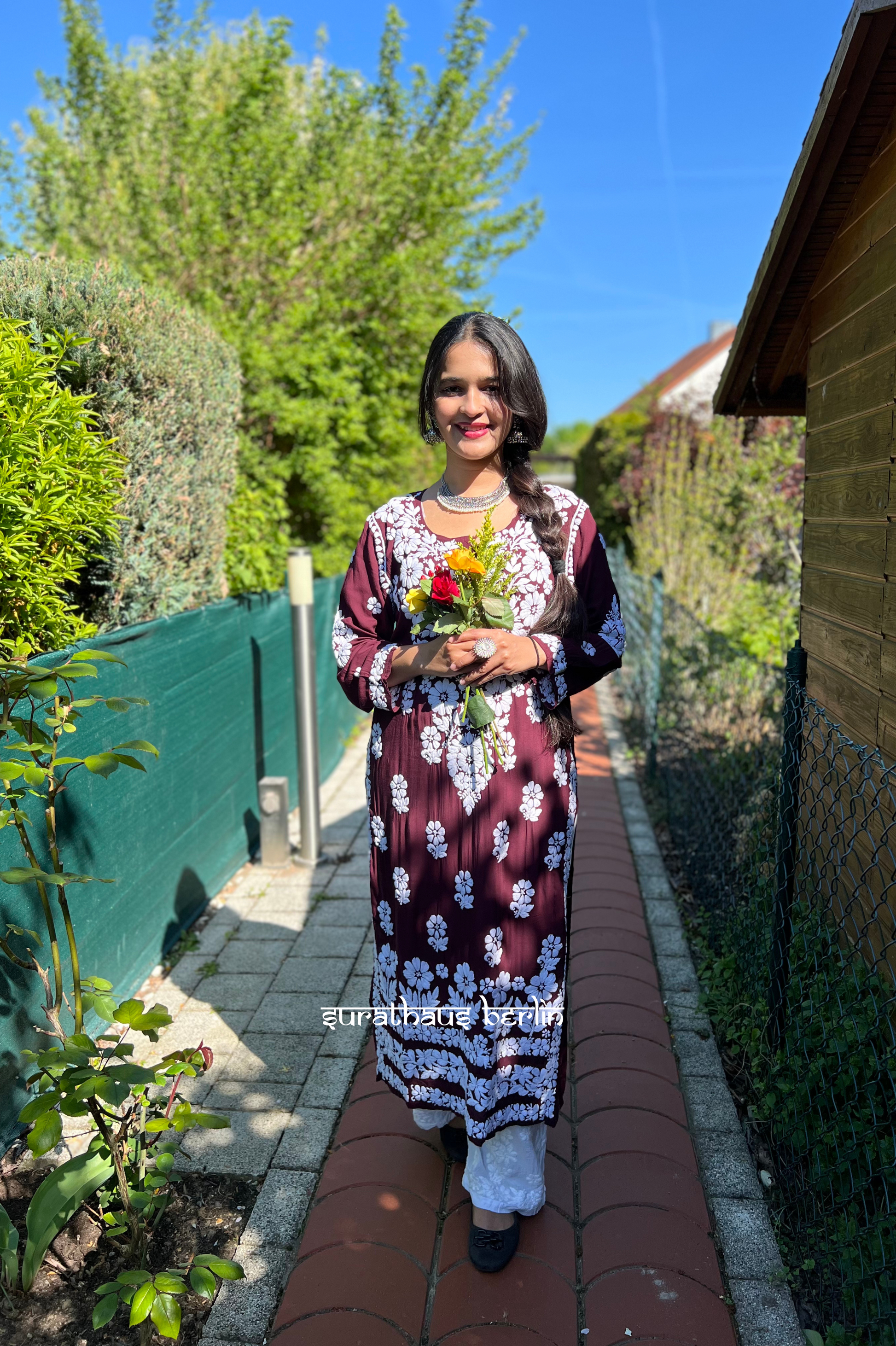 Lucknowi Modal Kurti- Chocolate Rose - SuratHausBerlin 