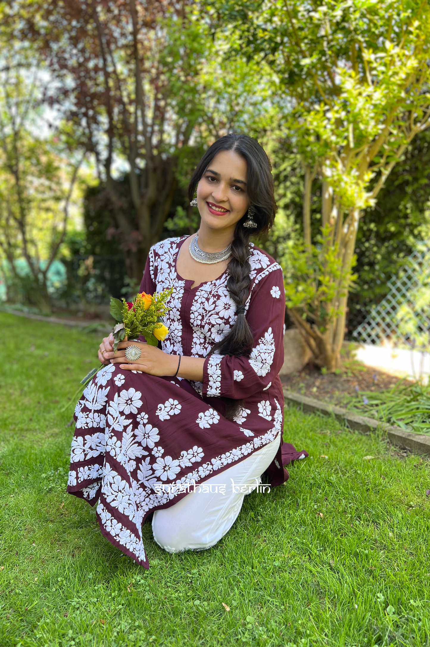 Lucknowi Modal Kurti- Chocolate Rose - SuratHausBerlin 