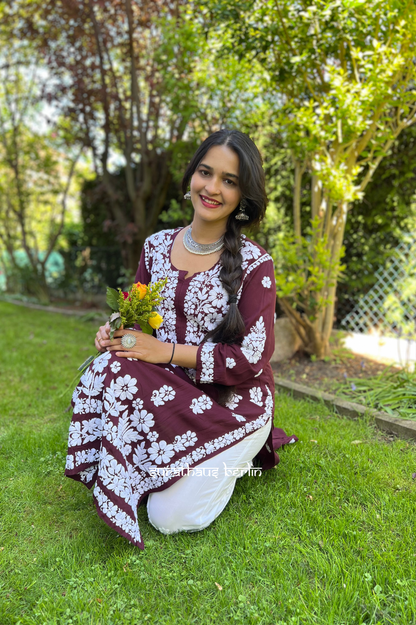 Lucknowi Modal Kurti- Chocolate Rose - SuratHausBerlin 