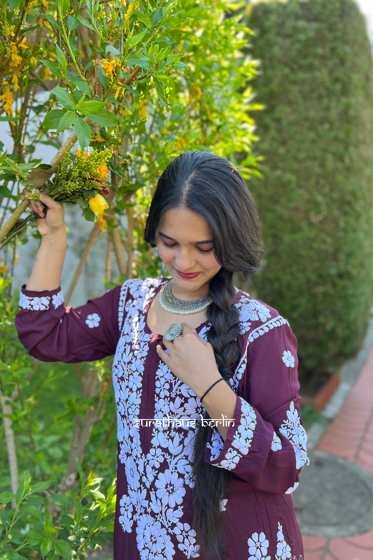 Lucknowi Modal Kurti- Chocolate Rose - SuratHausBerlin 