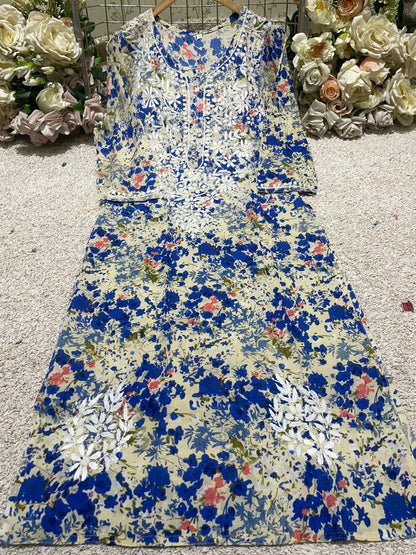 Floral Print Mul Mul lucknowi kurta