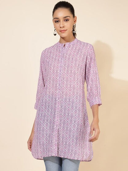 Lavender Ethnic motif Printed Dress - SuratHausBerlin 