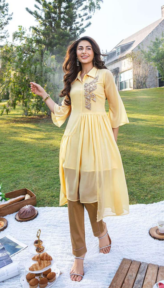 Designer stone handwork lime co-ord set with fancy pant