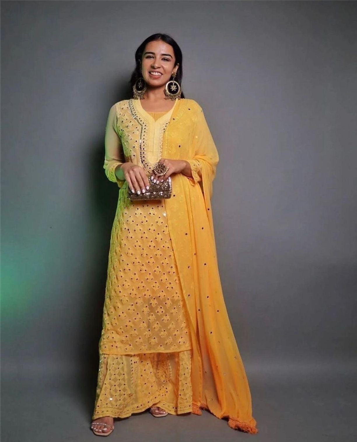 Lucknawi Chikankari in Jaal mirror work