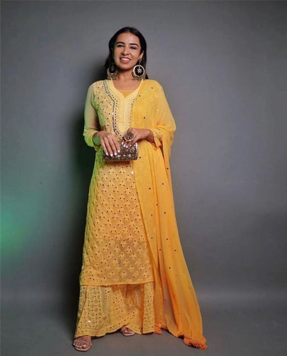 Lucknawi Chikankari in Jaal mirror work