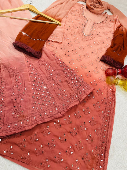 Lucknawi Chikankari in Jaal mirror work