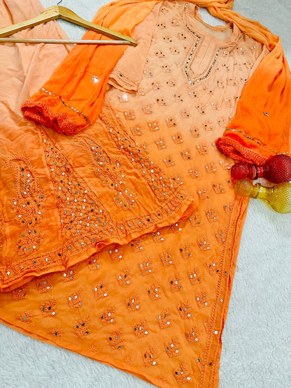 Lucknawi Chikankari in Jaal mirror work