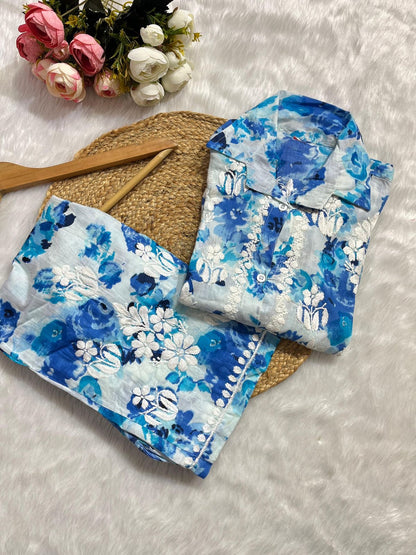Floral Mul Mul Co-Ord Set -Lucknowi handwork - SuratHausBerlin 