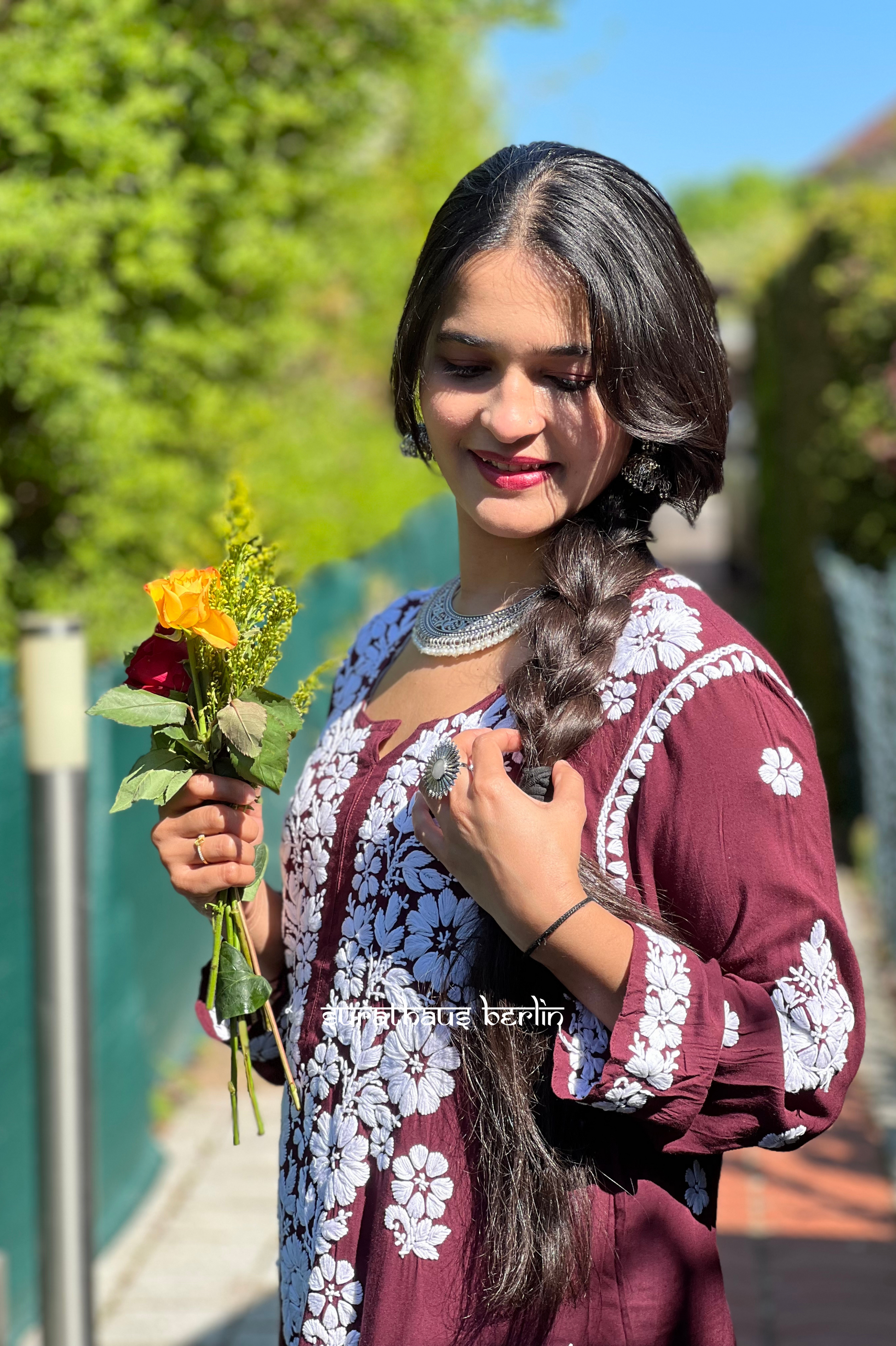 Lucknowi Modal Kurti- Chocolate Rose - SuratHausBerlin 