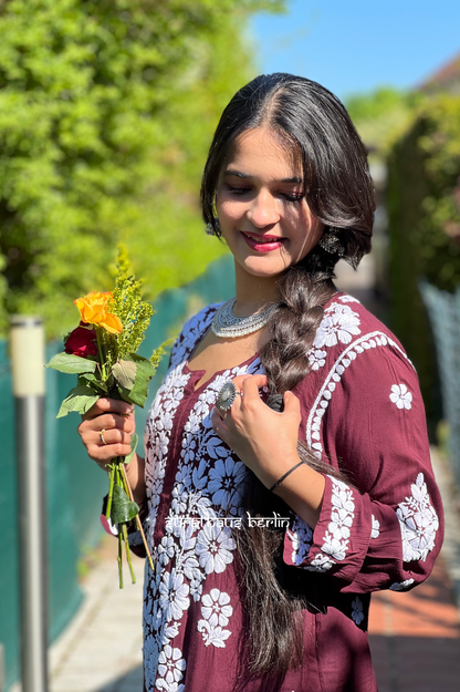 Lucknowi Modal Kurti- Chocolate Rose - SuratHausBerlin 