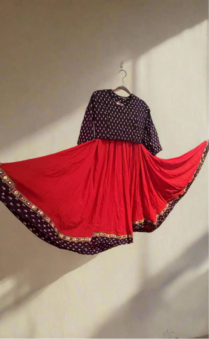 Navaratri Rayon Skirt with Navy Blue Blouse - SuratHausBerlin 