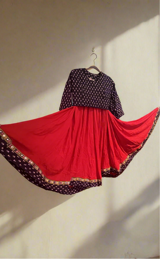 Navaratri Rayon Skirt with Navy Blue Blouse