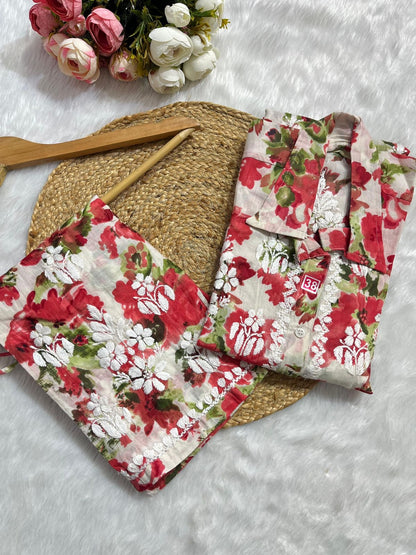 Floral Mul Mul Co-Ord Set -Lucknowi handwork - SuratHausBerlin 