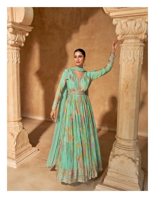 Aqua Mint Festive Gown Set - Designer Collection