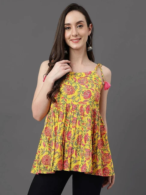 Pure cotton Floral Print Flared peplum Top
