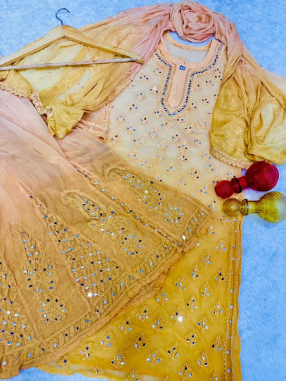 Lucknawi Chikankari in Jaal mirror work