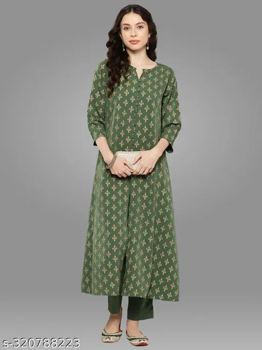 Green Crepe Foil Printed Kurta set