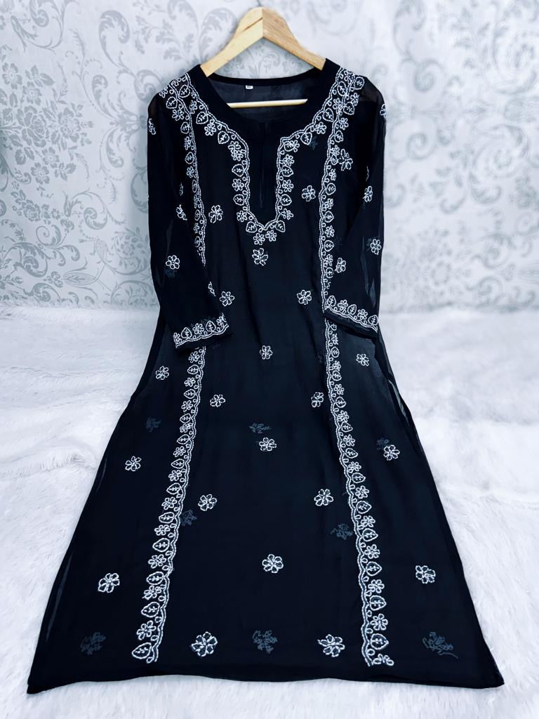 Georgette Black Lucknowi Chikankari Kurti