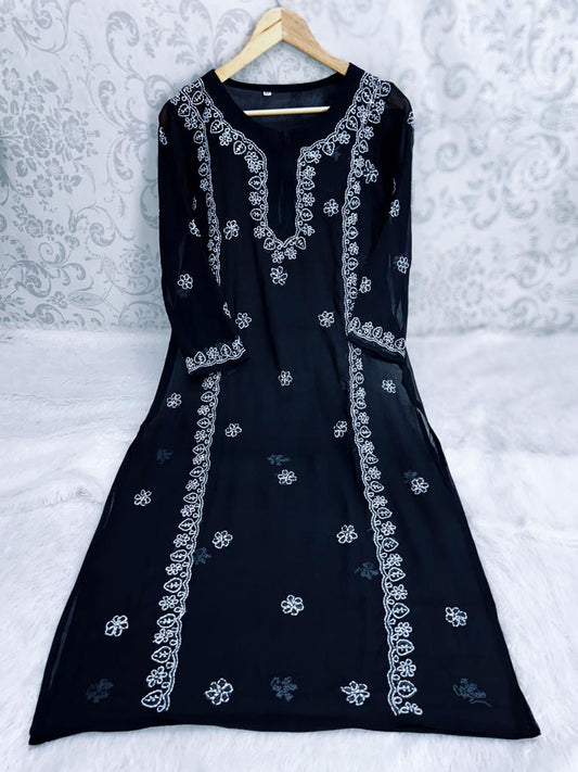 Georgette Black Lucknowi Chikankari Kurti