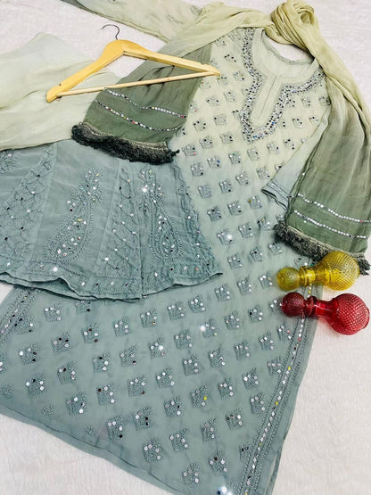 Lucknawi Chikankari in Jaal mirror work