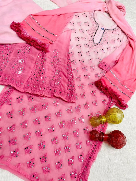 Lucknawi Chikankari in Jaal mirror work
