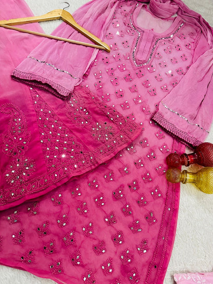Lucknawi Chikankari in Jaal mirror work