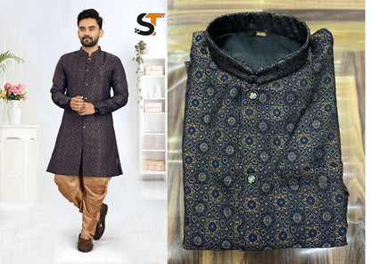 New Designer Mens IndoWestern heavy jacquard Paithani Style Velvet Dhoti
