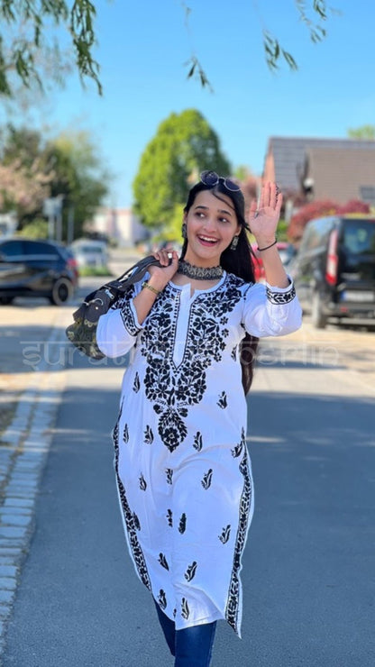 Lucknowi Black & White kurti in 100% cotton - SuratHausBerlin 