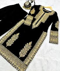 Black Salwar Suit in Velvet with Embroidery and Sequence Work