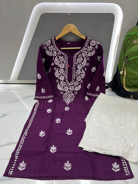 Violettes Lucknowi Kurti mit weißem Palazzo-Set