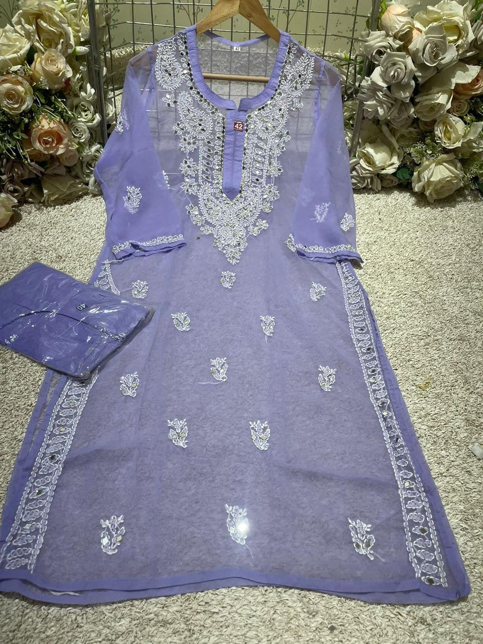 Lavender mirror Georgette kurti with inner - SuratHausBerlin 
