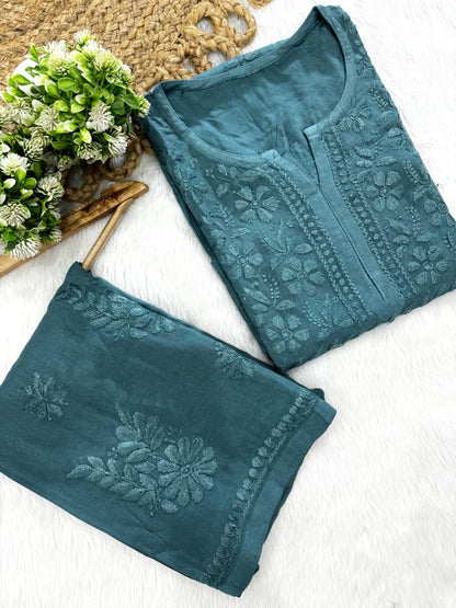 Premium Rayon Handmade Lucknowi Chikankari kurti Palazzo set